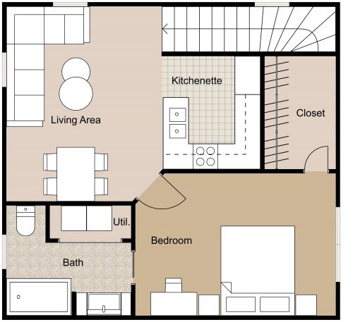 Garage Apartment Plan With Large En-Suite Bathroom