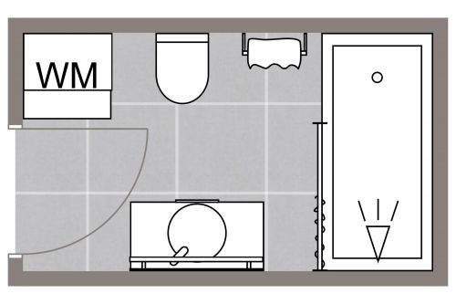 Rectangular Bathroom Layout With Washer and Dryer