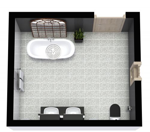 Grand 3/4 Bathroom With Dark Walls