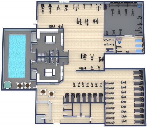 Fitness Center With Pool and Hot Tub