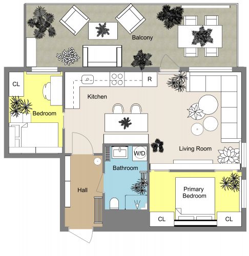 2 Bedroom Floor Plan With Large Balcony