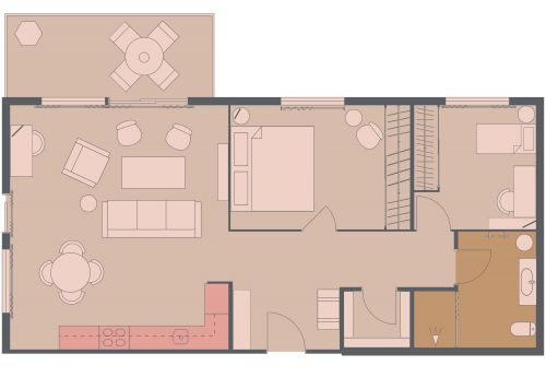 2 Bedroom Floor Plan With Blush Décor