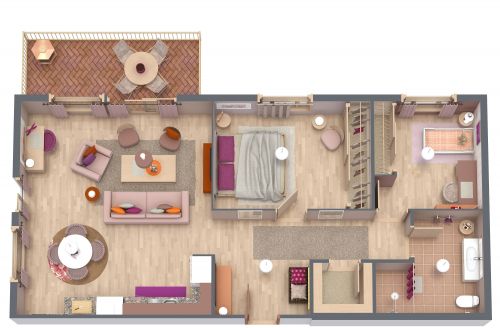 2 Bedroom Floor Plan With Blush Décor