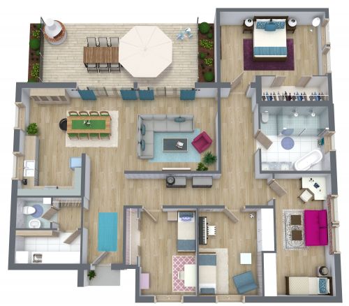 4 Bedroom Floor Plan With Patio