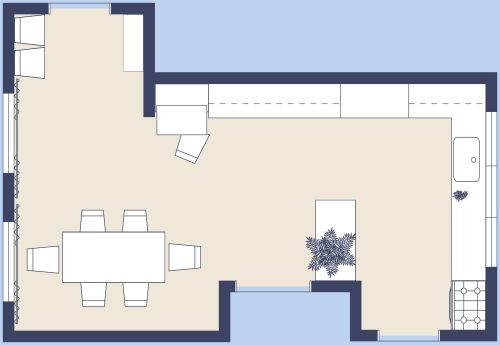 L-Shaped Kitchen Floor Plan With Dining Area