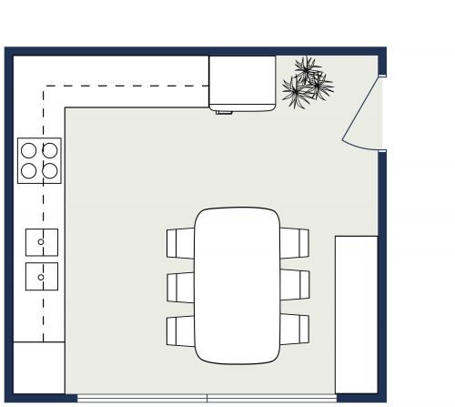 L-Shaped Kitchen Floor Plan With Dining Table