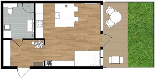 Stylish Studio Apartment Plan With Private Garden