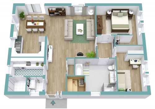 Stylish 2 Bedroom Layout With Large Bathroom