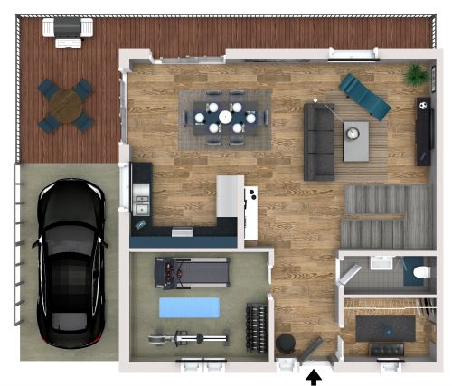 Masculine Style Floor Plan With Large Terrace