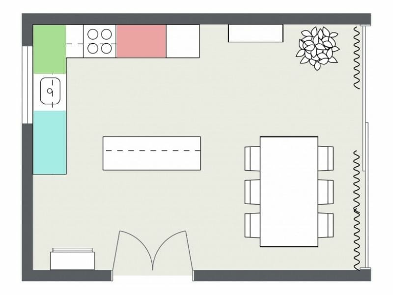 L-shaped kitchen layout countertop space