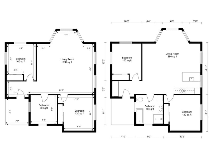 2d floor plans Black white with Measurements