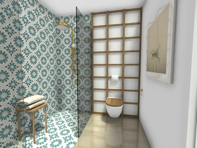 Bathroom with tiled shower and toilet