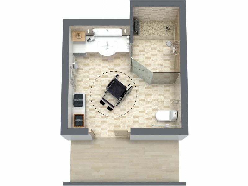 Accessible Bathroom Tan Beige 3D Floor Plan