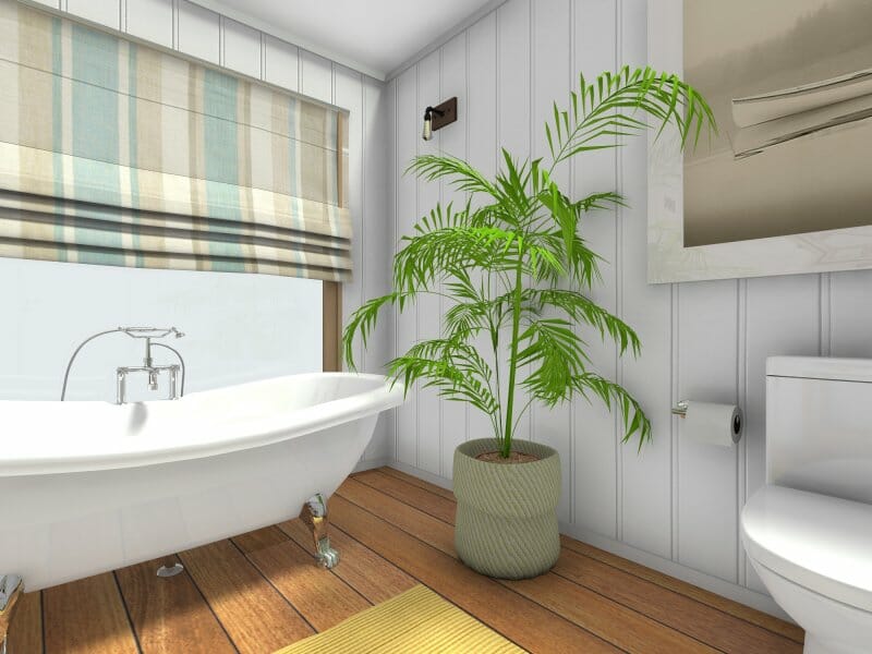 Beach bathroom interior with shiplap