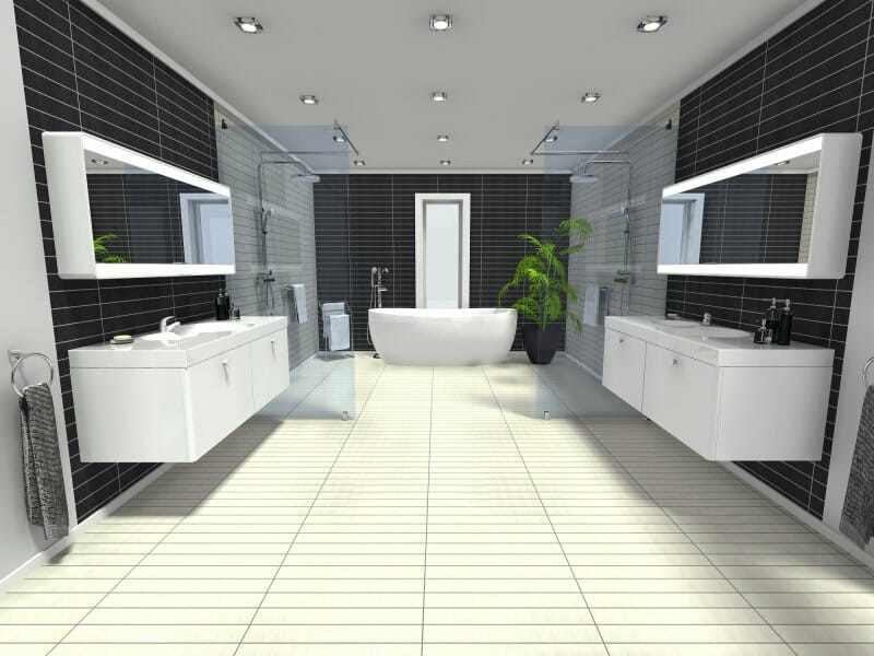 Bathroom black and white double shower 3D Photo