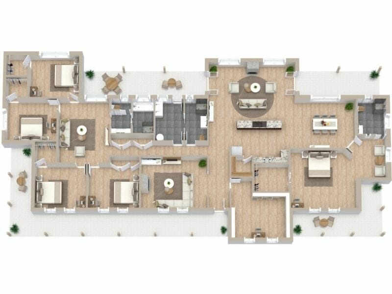 Organic 3D floor plan neutral colors