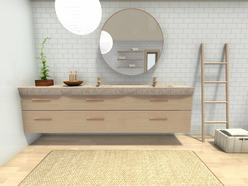 Boho-chic bathroom style oak cabinets