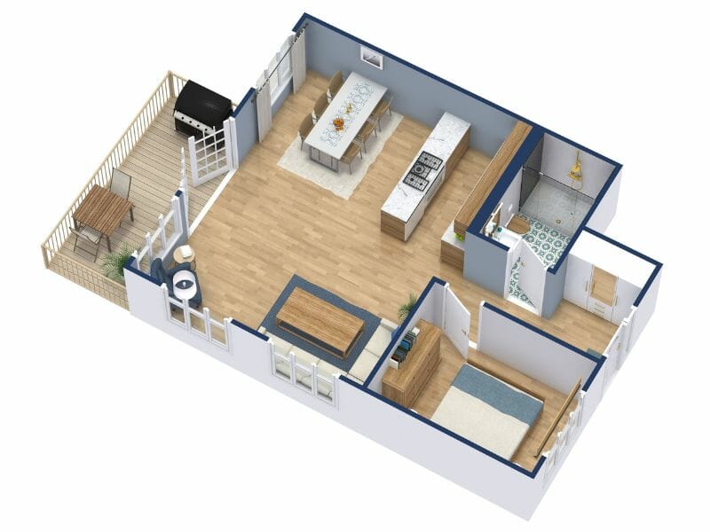 classic blue 3d floor plan color