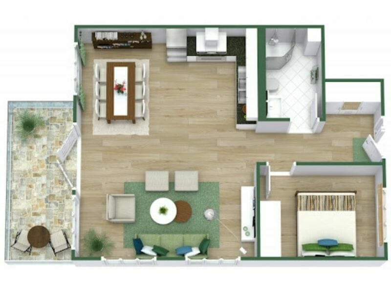 color 3d floor plan dark green