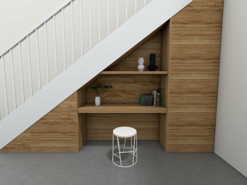 Stairs with desk underneath