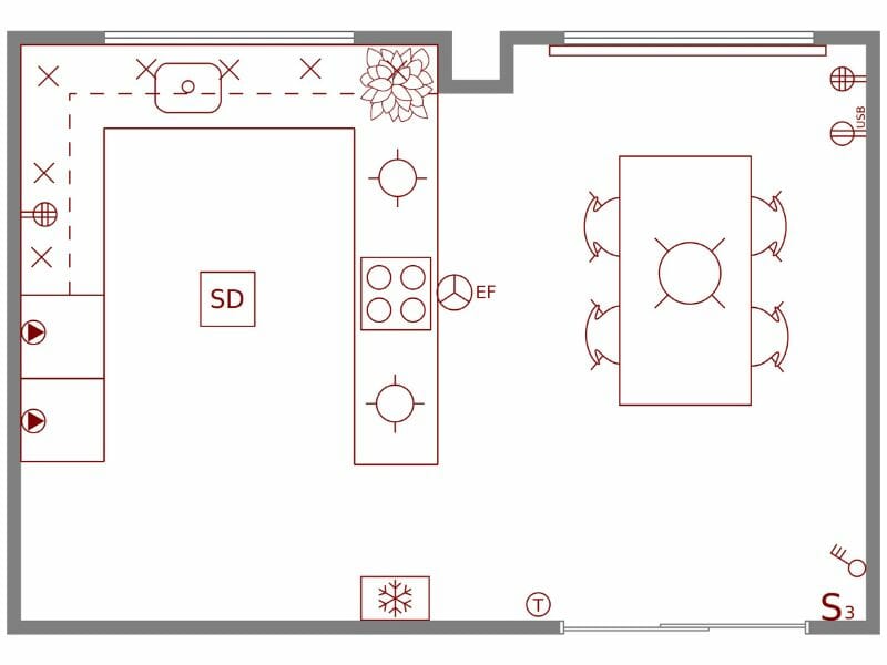 Electrical symbols in colored floor plans