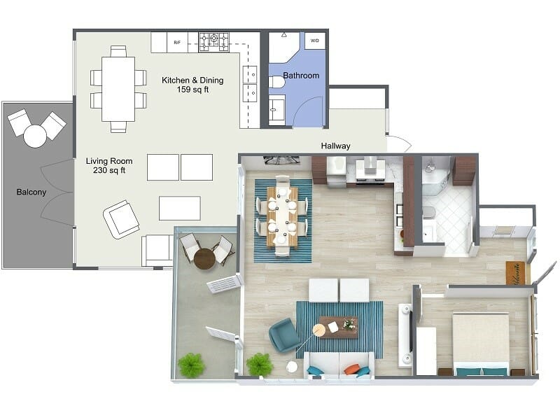 2d floor plan and 3d floor plan