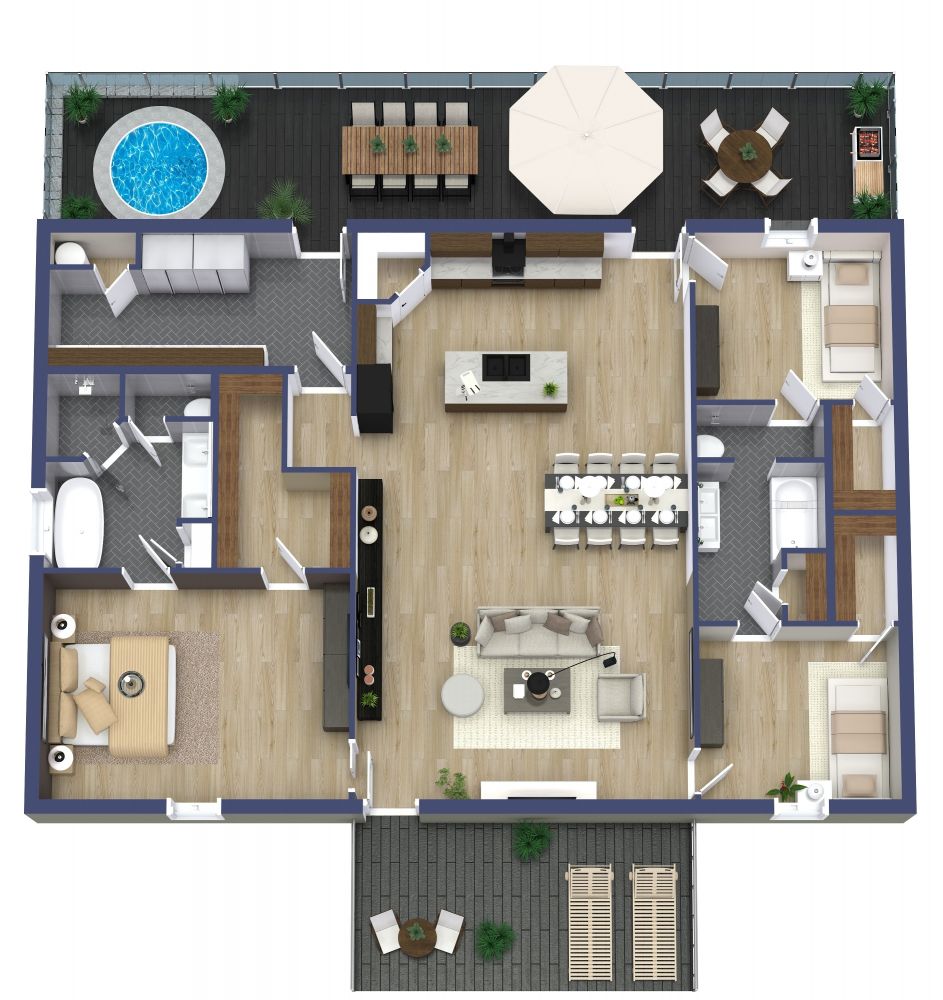 House Plans Under 2000 Square Feet 3D Floor Plan