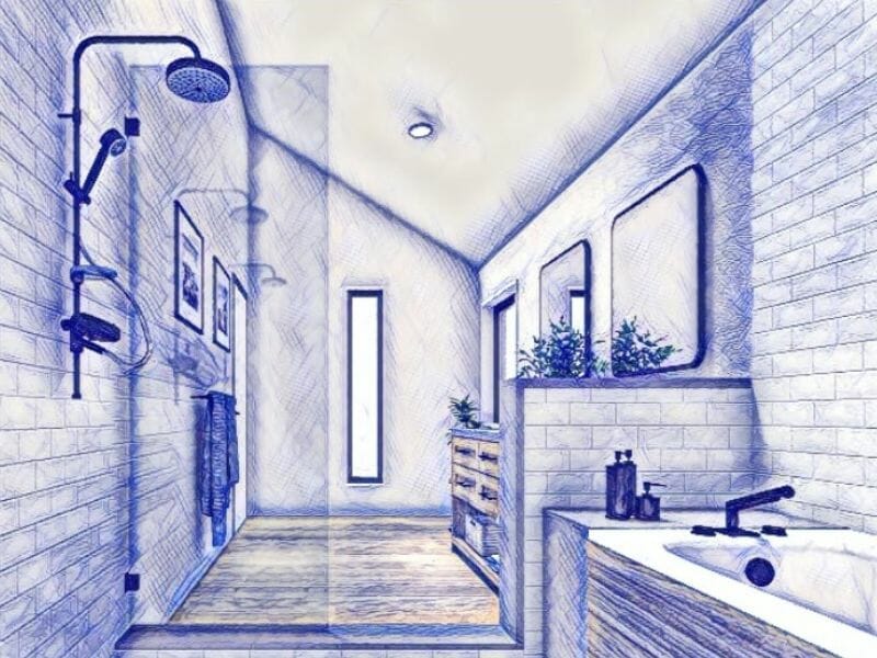 Sketch of bathroom design