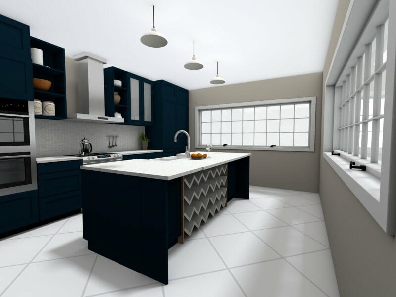 Kitchen island layout idea with winerack