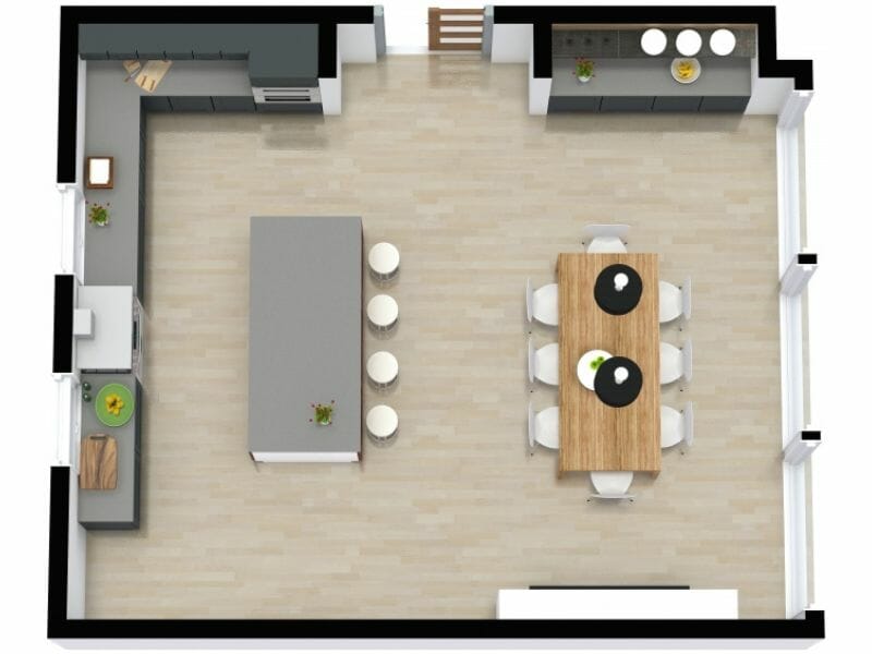 L-shaped kitchen layout with island