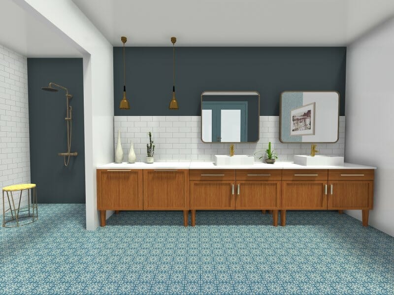 Mid-century bathroom style blue colors