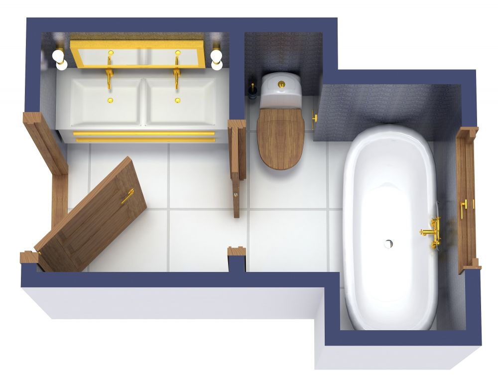 Mid-Century Modern 3/4 Bath 3D Floor Plan