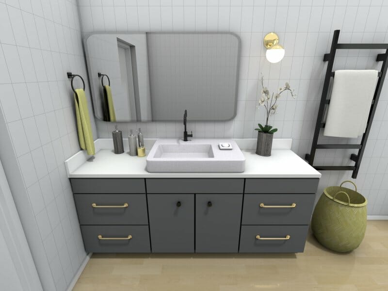 Bathroom with mixed metal hardware