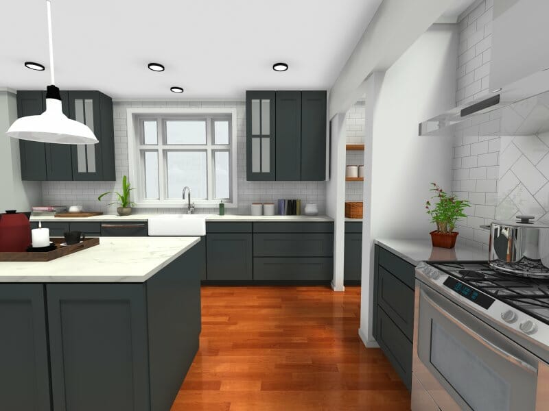 Modern farmhouse kitchen dark cabinets