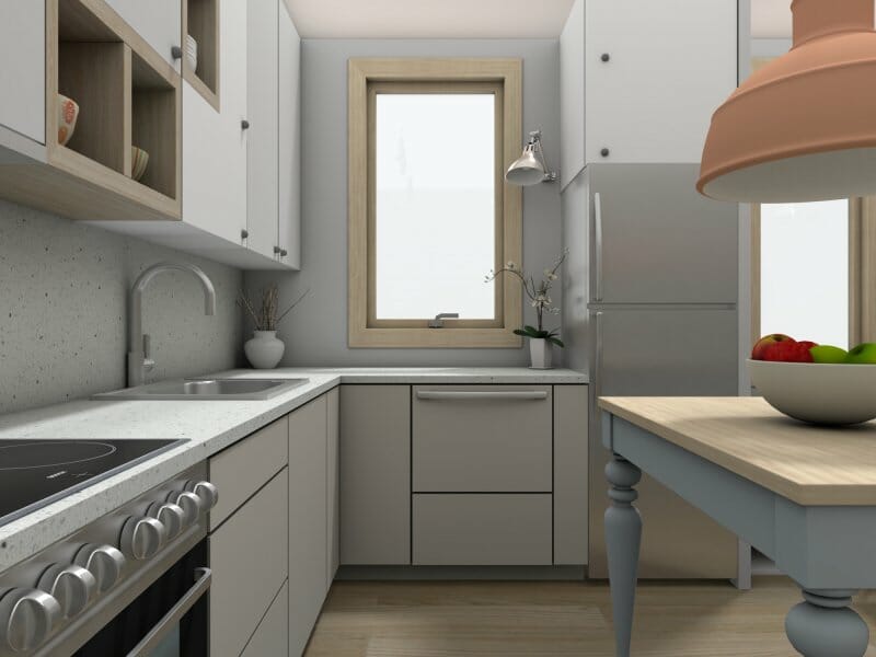 Neutral color palette for small kitchen