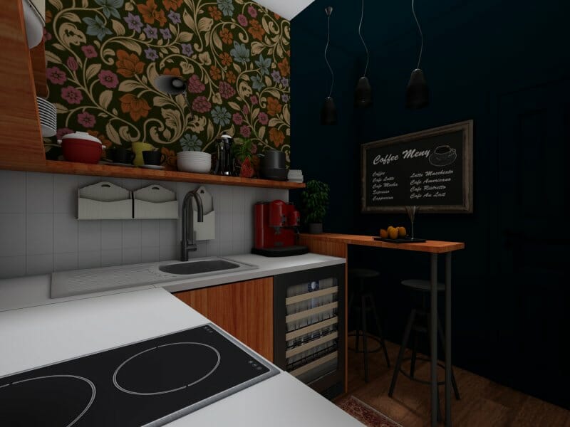 Small kitchen layout with peninsula breakfast bar