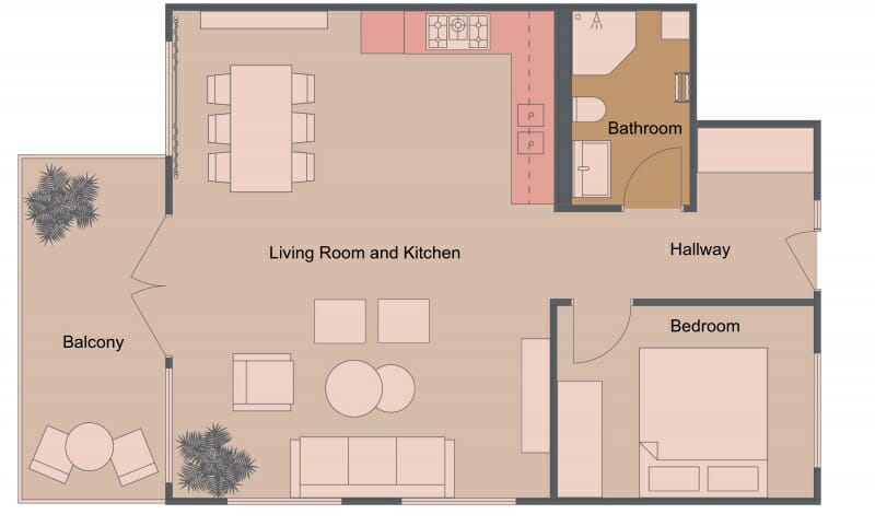 2D color floor plan all beige palette