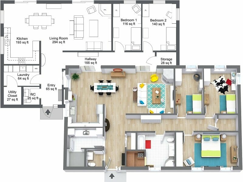 2D floor plan and 3D floor plan