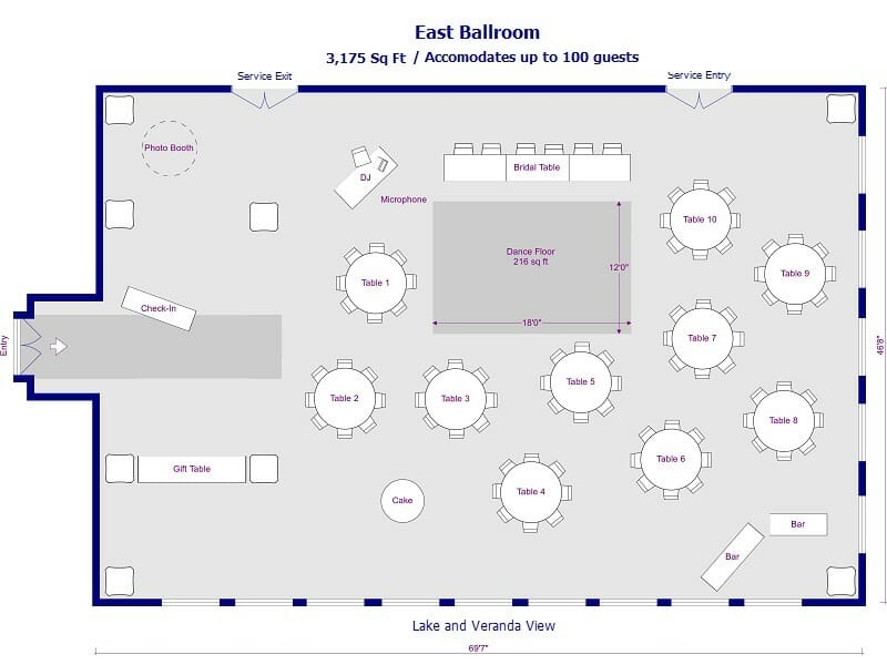 RoomSketcher 2D Floor Plan Wedding Venue Layout