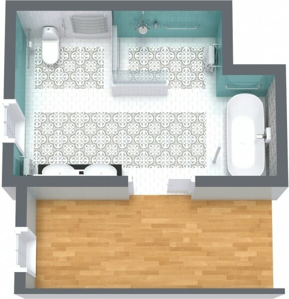 Senior Bathroom Aqua White 3D Floor Plan