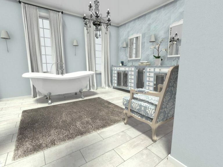 Traditional Bathroom 3D Photo Pale Shades Blue Green