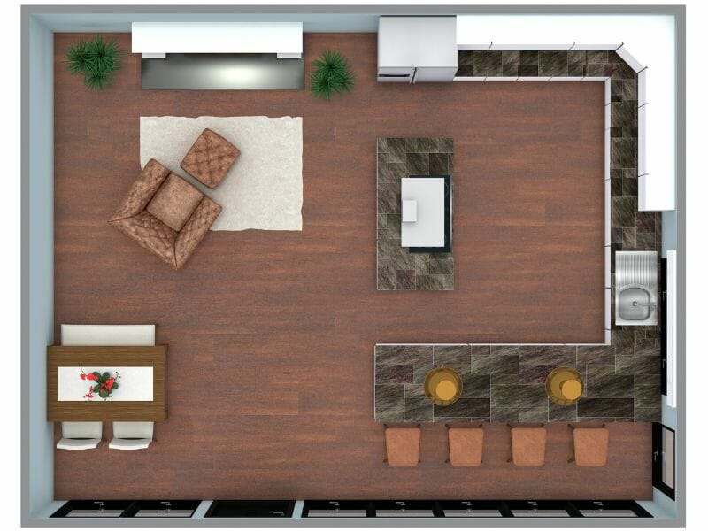 U-shaped kitchen layout with island