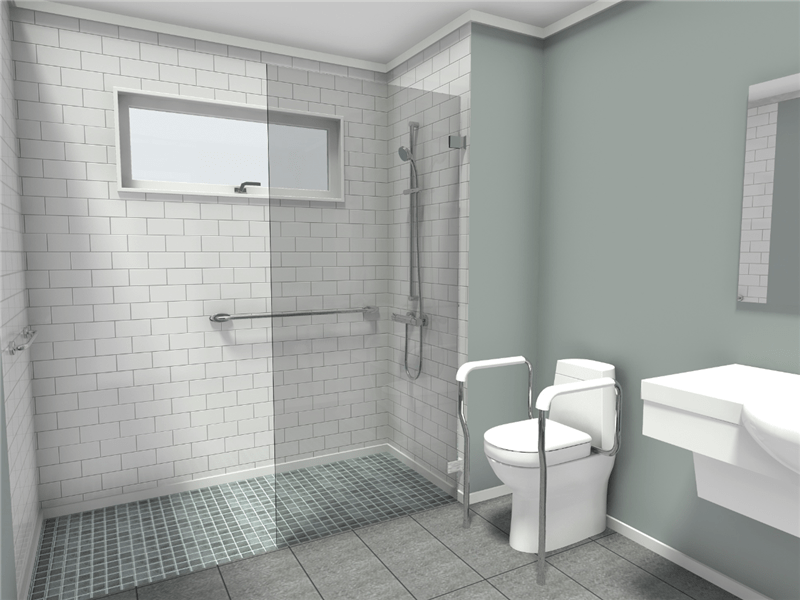 Wheelchair accessible bathroom 3D render